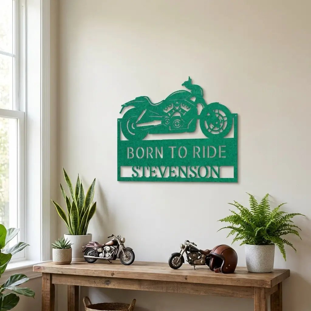 Personalized Cruiser Motorcycle Metal Wall Art – Custom Name Sign – Biker Garage Decor, Motorcycle Rider Gift, Man Cave Steel Sign