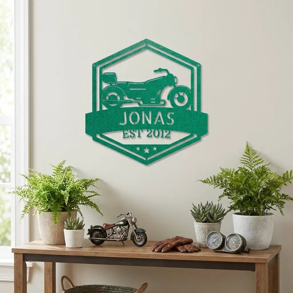 Personalized Motorcycle Metal Wall Art – Custom Biker Name Sign with EST Year – Garage Decor – Motorcycle Gift – Steel Wall
