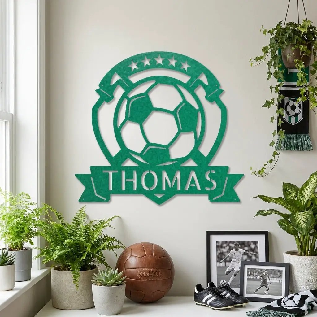 Custom Name Soccer Sign – Sports Decor for Boys Room, Soccer Player Gift, Indoor Outdoor Steel Sign