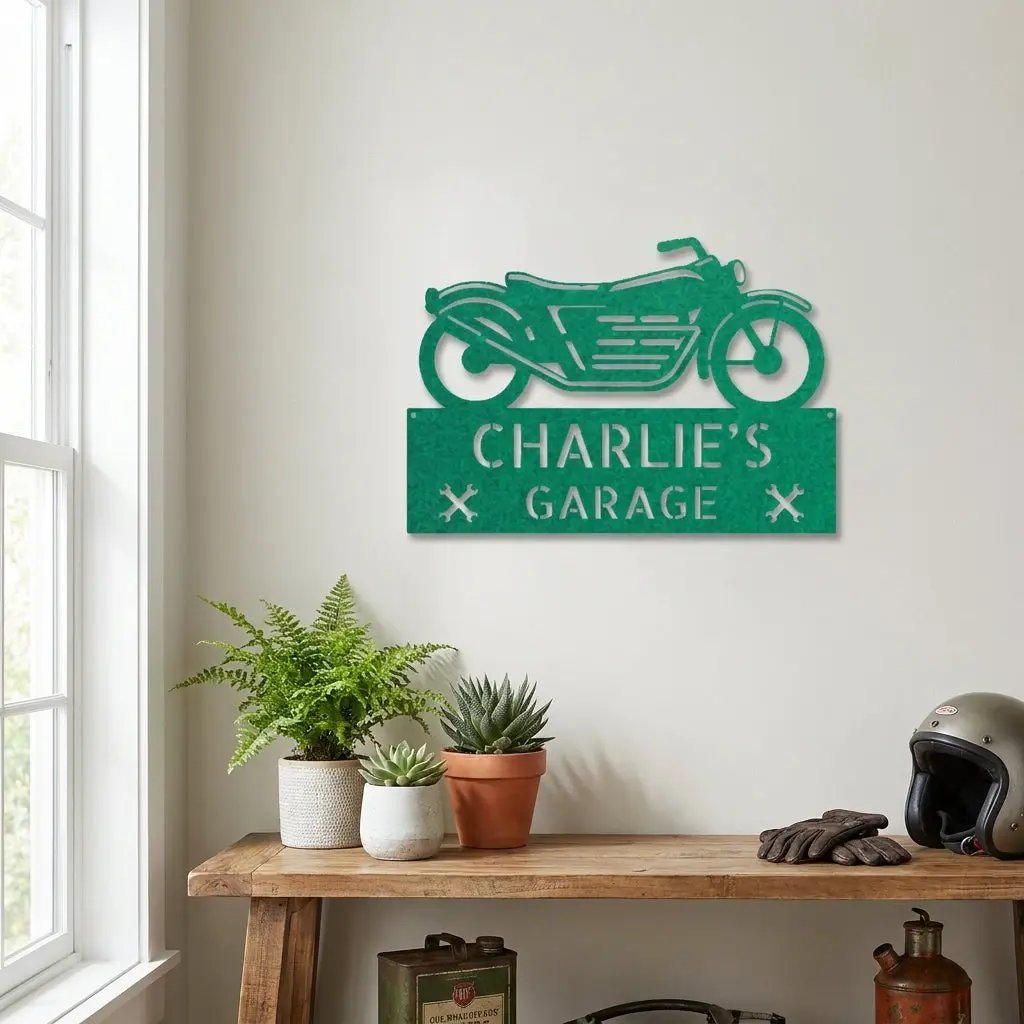 Personalized Motorcycle Garage Metal Sign – Custom Biker Wall Art – Garage Decor – Gift for Dad