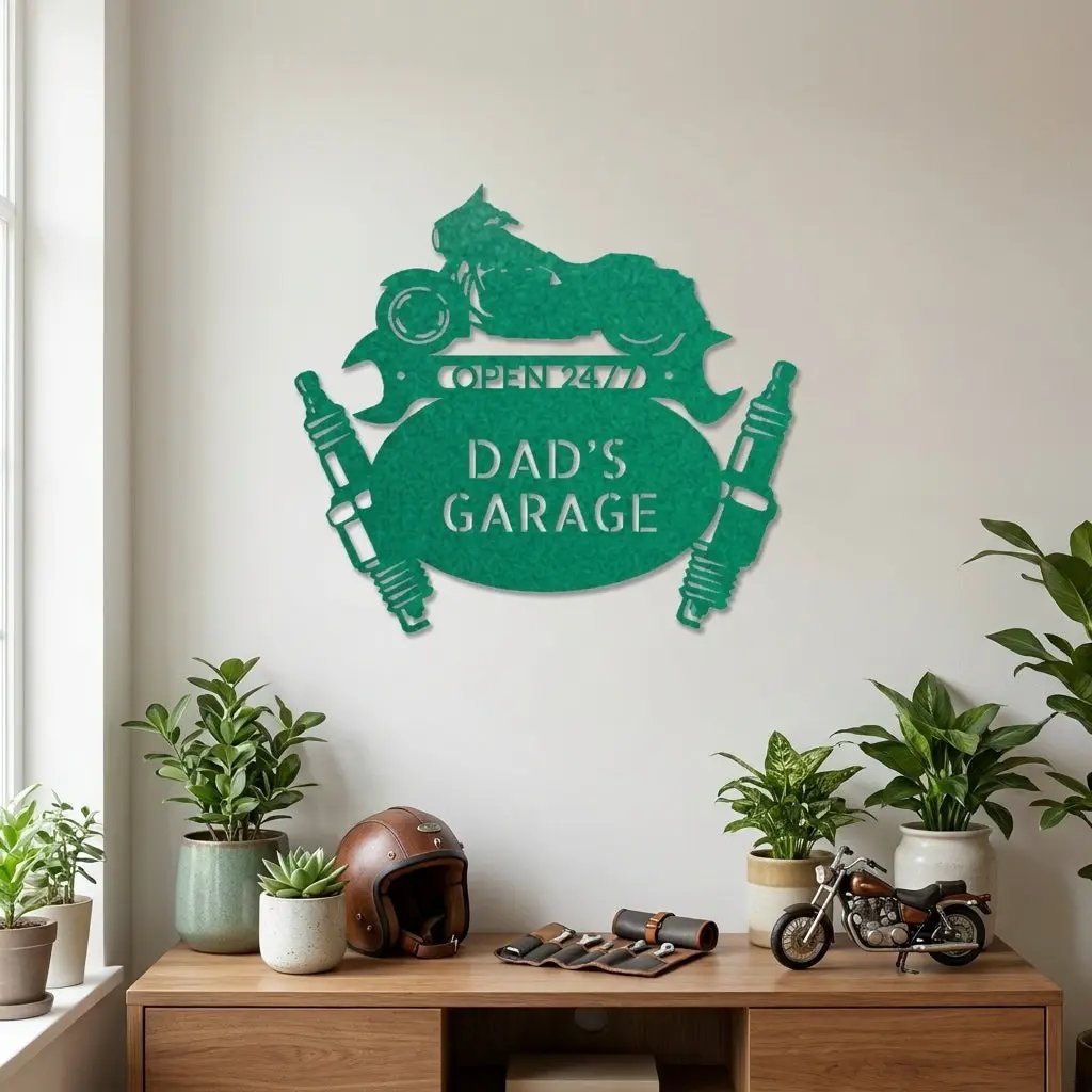 Personalized Motorcycle Garage Metal Sign, Custom Dad Garage Decor, Biker Wall Art, Man Cave Gift, Mechanic Shop Sign, Fathers Day Gift Idea