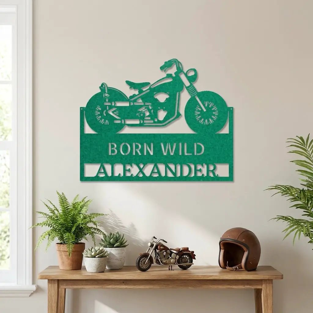 Personalized Motorcycle Metal Wall Art – Custom Name Garage Decor – Motorcycle Gift – Steel Wall Sign