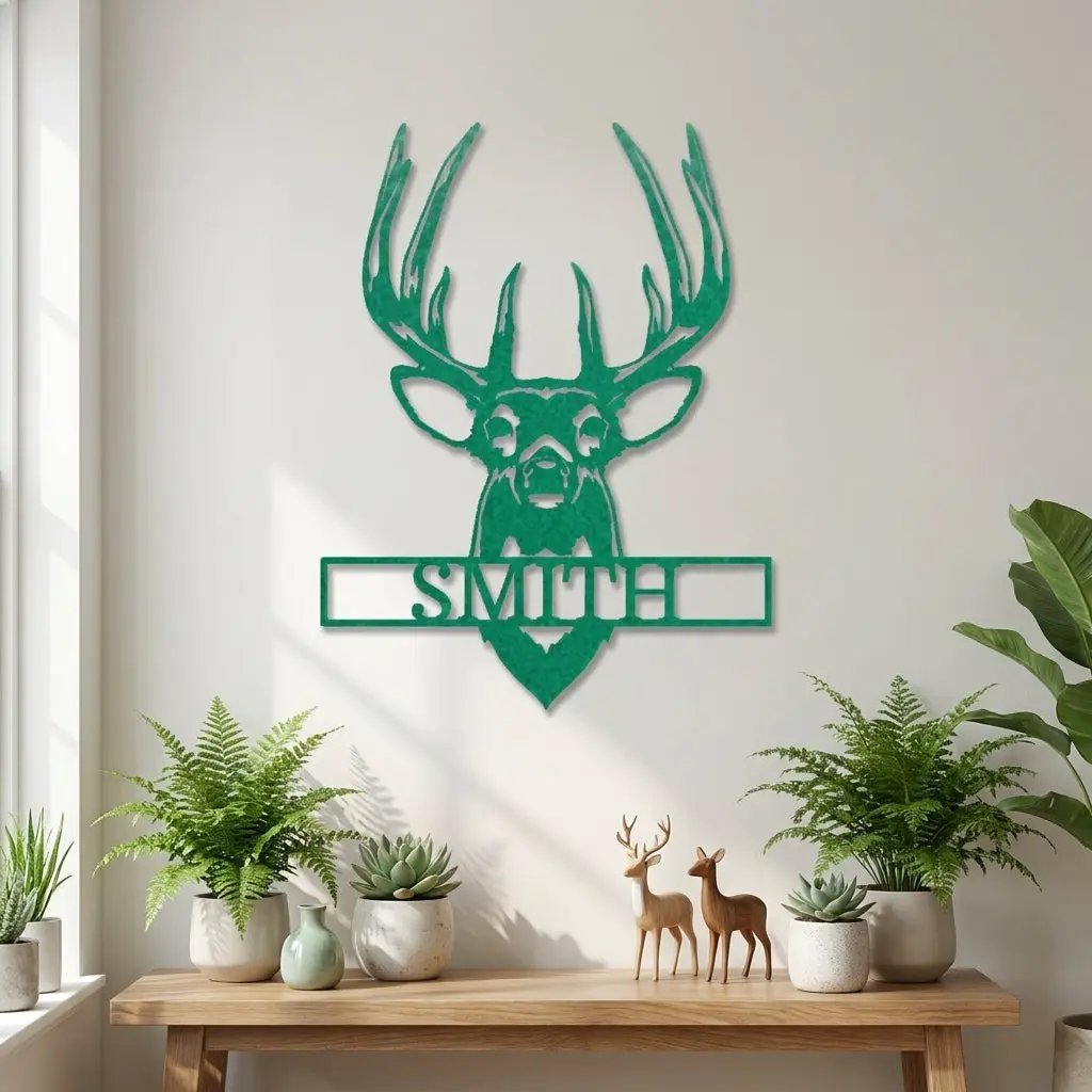 Personalized Deer Head Metal Wall Art Custom Family Name Sign Buck Antler Decor Rustic Cabin Farmhouse Wall Hanging Hunting Gift Idea