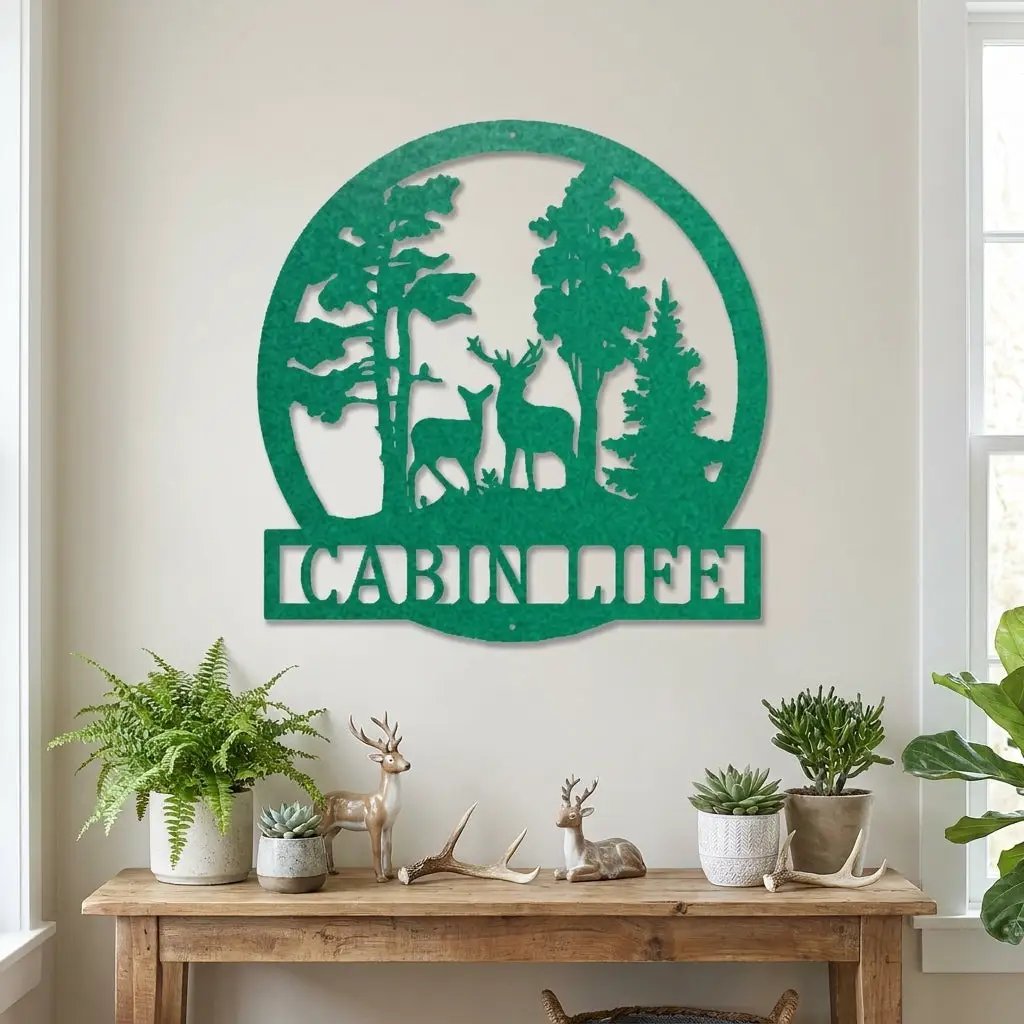 Deer in the Woods Personalized Metal Art Wall Sign: A Serene Slice of Nature for Your Home