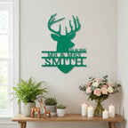 Personalized Deer Head Metal Sign, Mr & Mrs Name Sign, Wedding Gift, Anniversary Gift 25th 50th, Custom Last Name Wall Decor, Rustic Lodge Decor