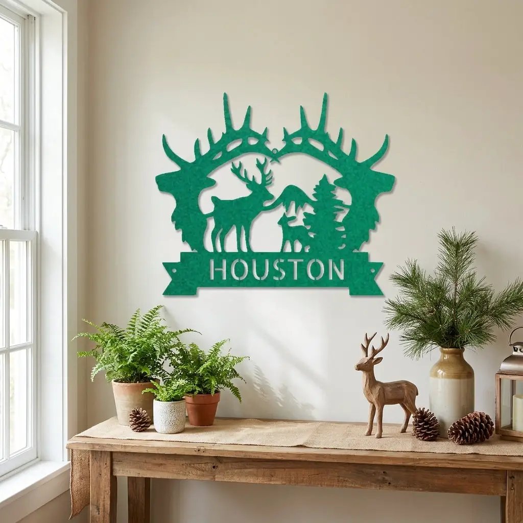 Big Deer Antler Personalized Name Metal Art Wall Sign