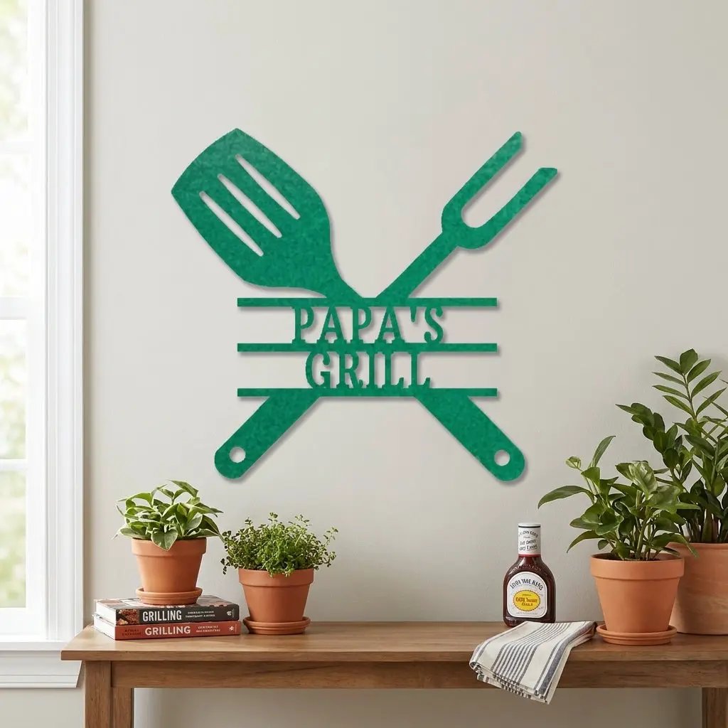 Personalized Grill Metal Wall Art – Custom BBQ Sign – Outdoor Kitchen Decor – Gift for Dad, Grandpa, BBQ Lover