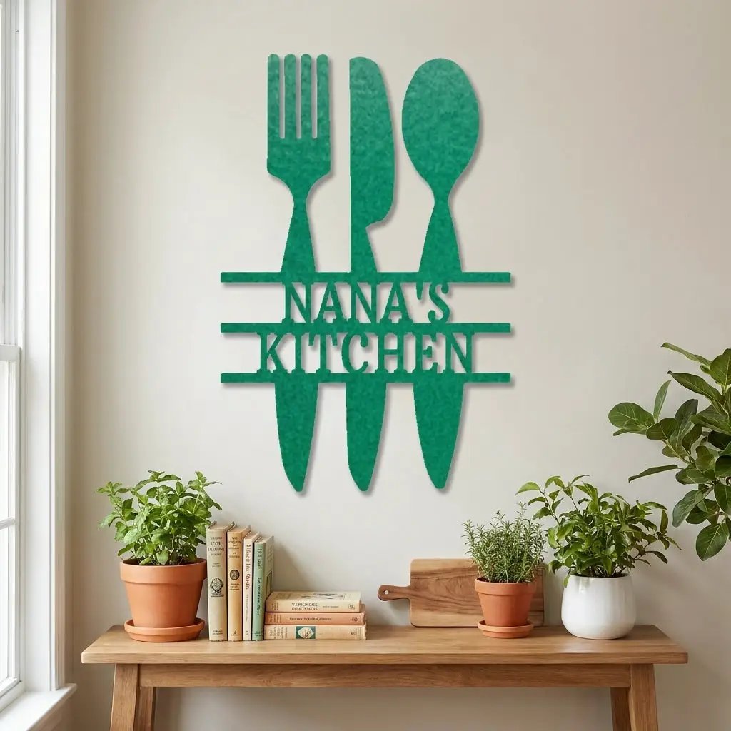Personalized Kitchen Metal Sign – Farmhouse Kitchen Utensils Custom Name Sign