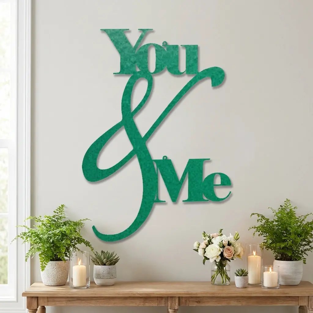 You and Me Metal Wall Art – Romantic Couple Sign – Wedding Gift, Anniversary Decor, Farmhouse Bedroom Wall Decor, Love Sign