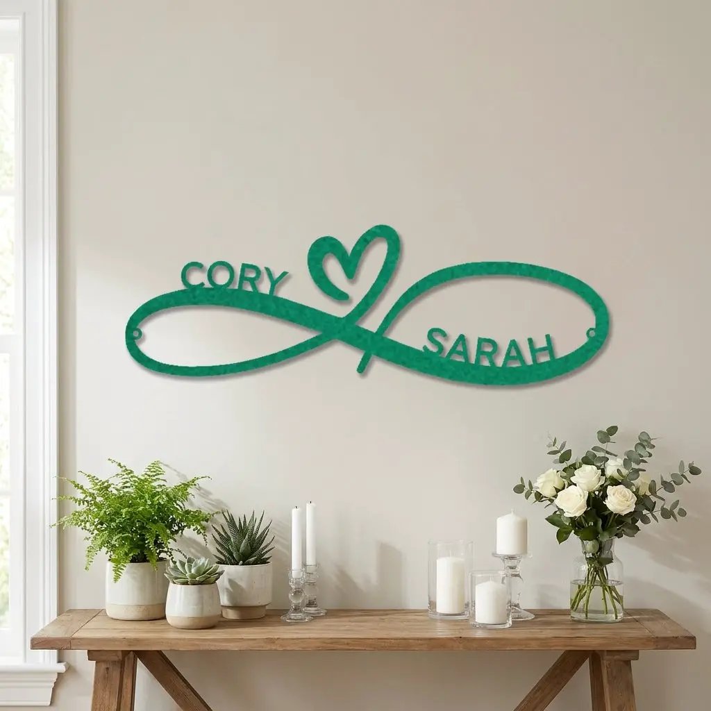 Personalized Infinity Name Metal Wall Art – Custom Couple Sign with Heart, Wedding Gift, Anniversary Decor, Romantic Home Decor
