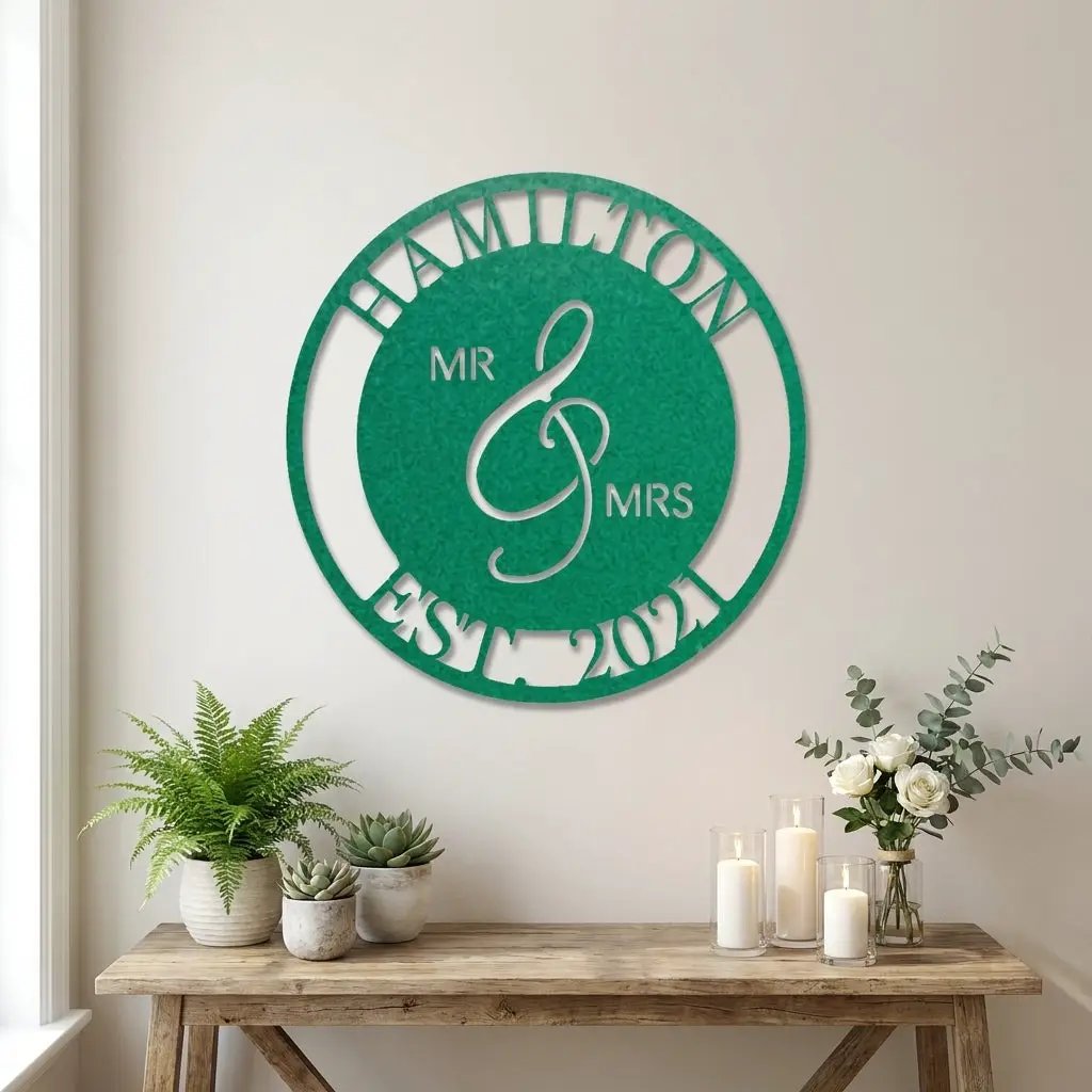 Personalized Mr and Mrs Metal Wall Art Sign with Family Name and Established Date – Custom Wedding Gift, Anniversary Name Sign, Last Name Wall Decor
