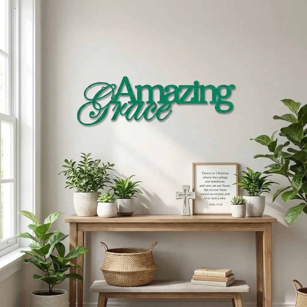 Amazing Grace Metal Wall Art Sign – Christian Steel Scripture Decor – Inspirational Faith Home Decor – Laser Cut Metal Sign