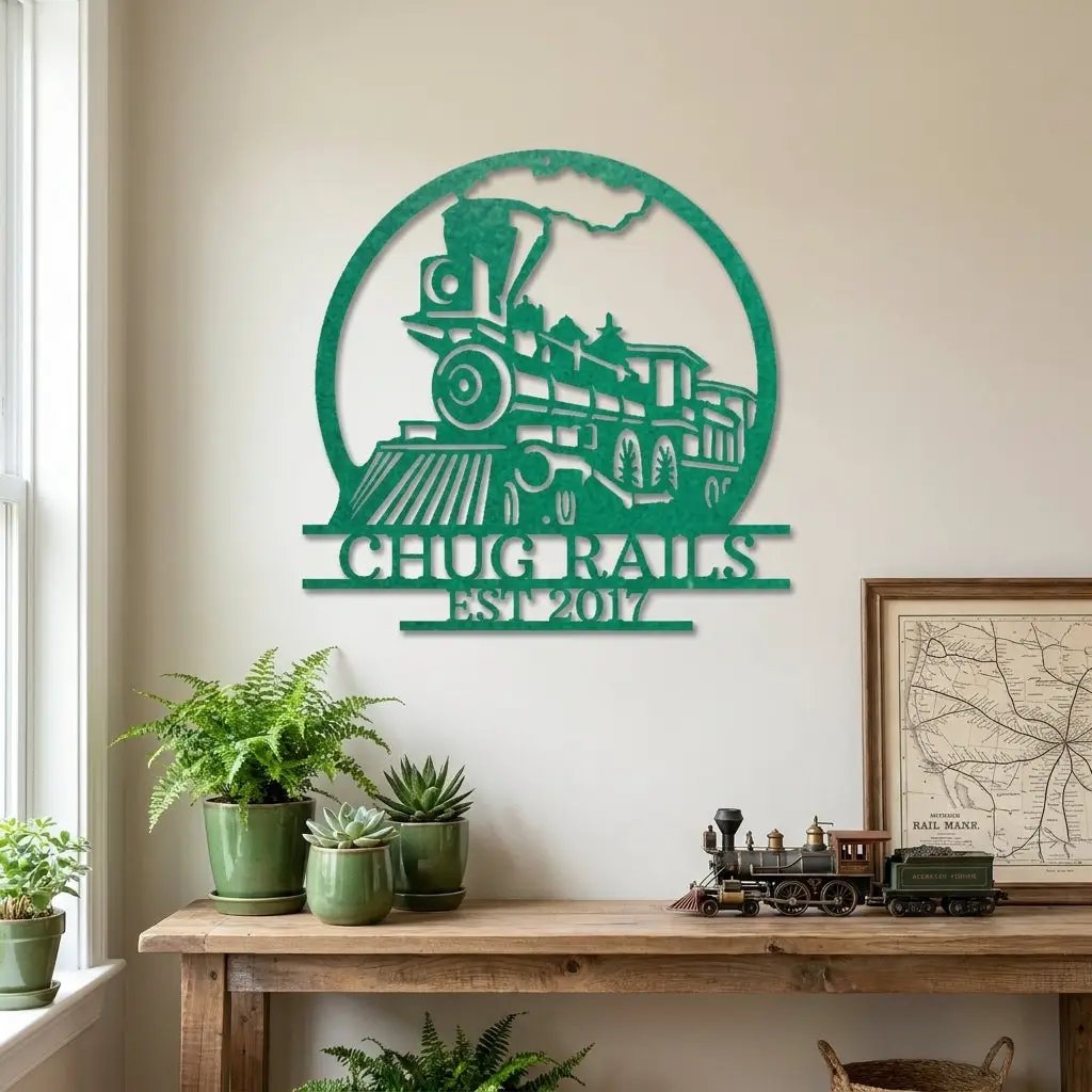 Vintage Steam Locomotive Train Personalized Name Metal Art Wall Sign