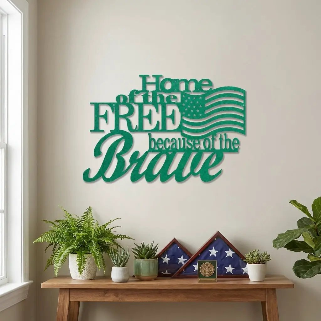Home of the Free Because of the Brave Metal Wall Art – Patriotic American Flag Sign – Handmade Steel Indoor/Outdoor Décor