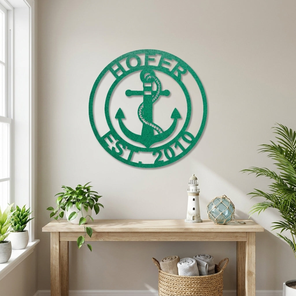 Personalized Anchor Metal Wall Art, Custom Family Name Sign, Nautical Wall Decor