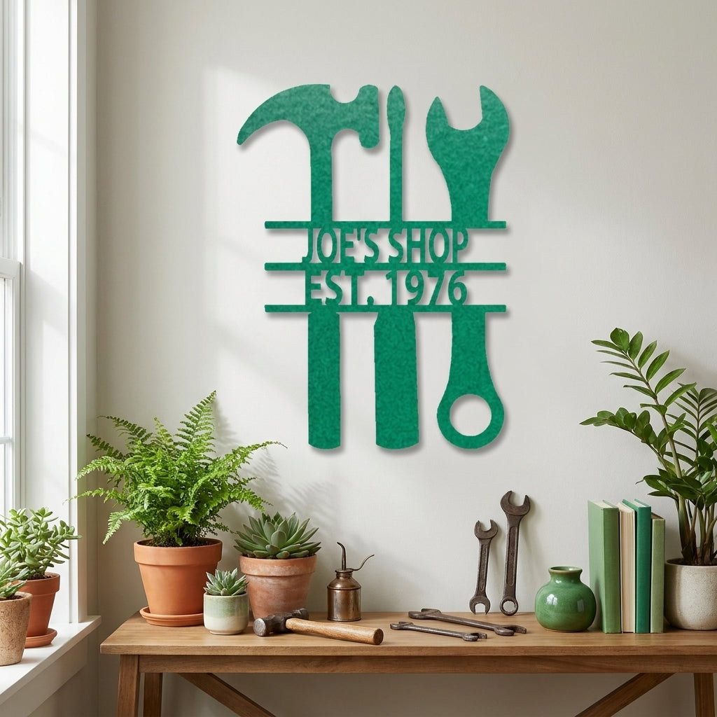 Personalized Tool Metal Wall Art, Custom Garage Workshop Sign, Mechanic Shop Sign, Handyman Wall Decor,