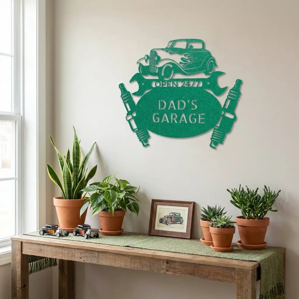 Personalized Hot Rod Metal Sign – Custom Car Garage Sign – Classic Car Wall Art – Mechanic Decor – Custom Name Garage Sign