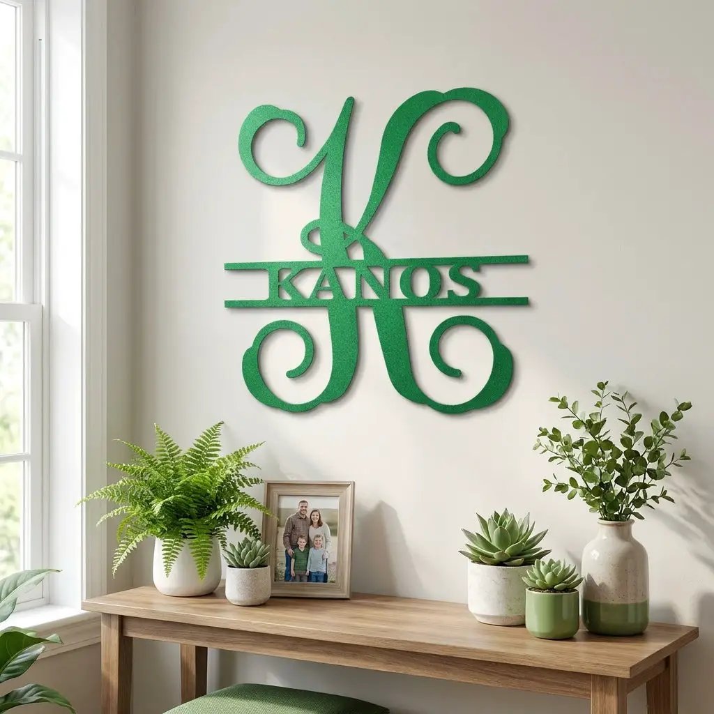 Family Name and Initial Personalized Metal Art Wall Sign