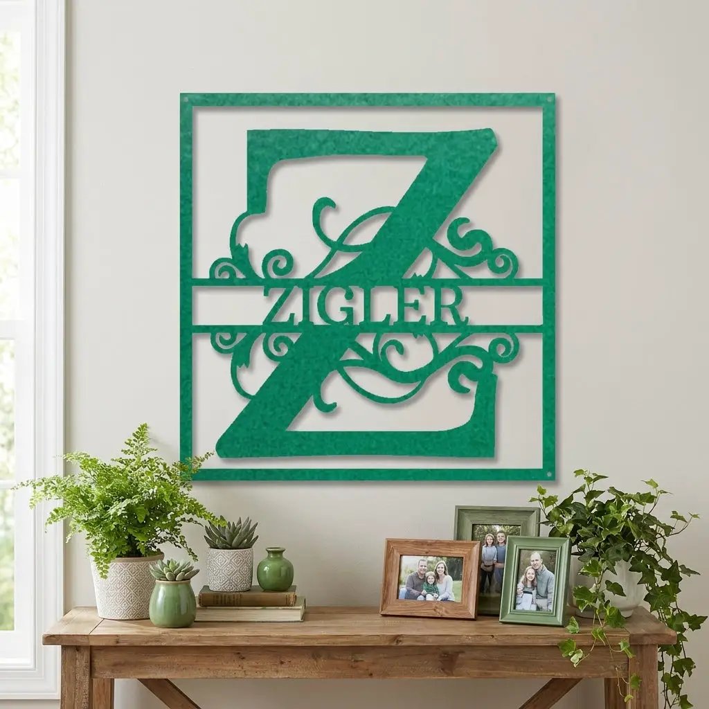 Personalized Monogram Metal Wall Art – Custom Family Name Sign – Square Metal Wall Decor – Farmhouse Last Name Steel Sign