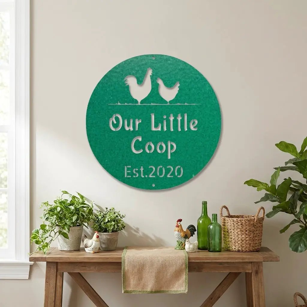 Our Little Coop Metal Sign – Personalized Chicken Coop Sign – Custom Farm Decor – Backyard Chicken Gift