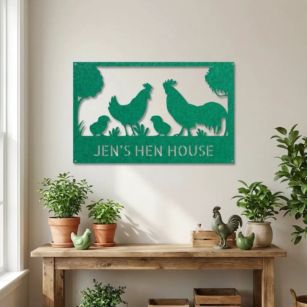 Personalized Chicken Coop Metal Sign | Custom Hen House Farmhouse Wall Decor | Chicken Family Metal Art