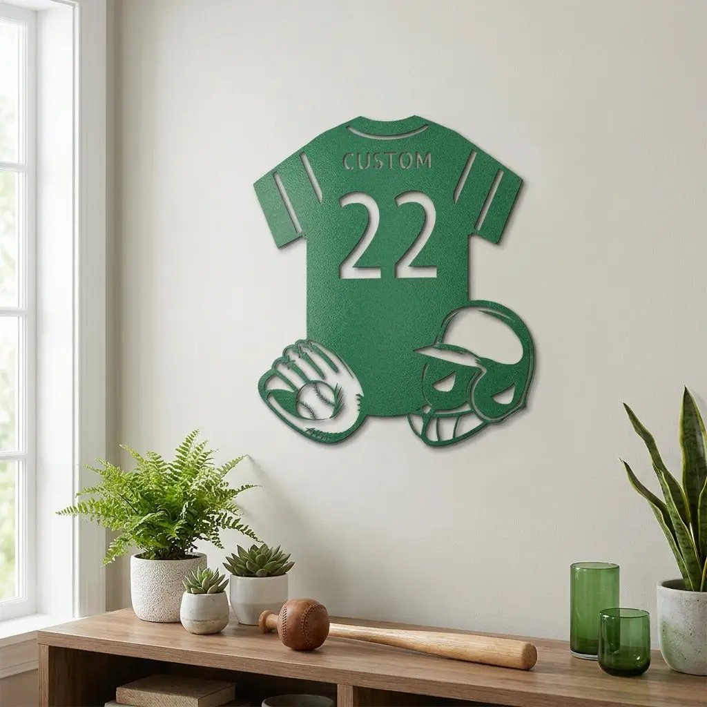 Baseball Gear Custom Name and Jersey Number Metal Wall Sign