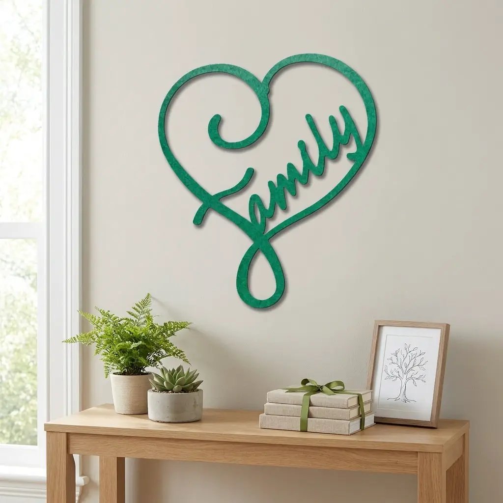 Family Name Heart Metal Wall Art Sign – Custom Steel Family Love Monogram – Laser Cut Amish Crafted Metal Home Decor