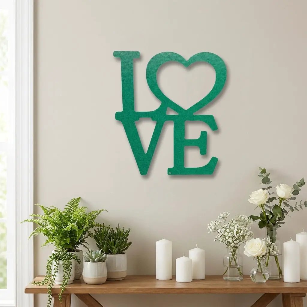 LOVE Metal Wall Art Sign with Heart – Romantic Steel Wall Decor – Wedding Anniversary Gift – Modern Farmhouse Decor