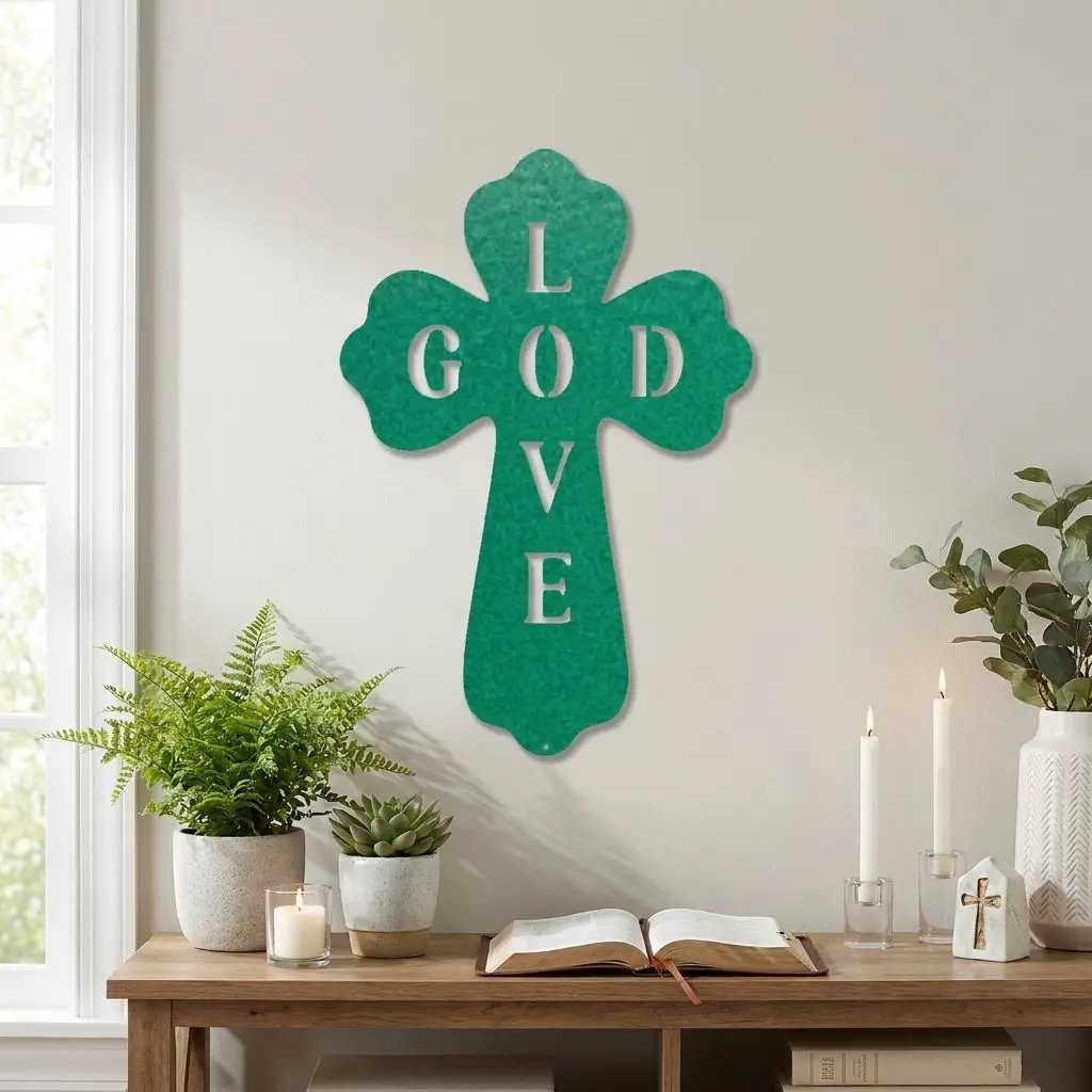 God Love Cross Metal Wall Art – Christian Wall Decor – Religious Cross Sign – Faith Home Decor – Bible Verse Style Wall Art