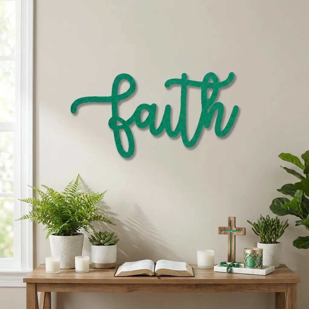 Faith Script Metal Wall Art – Christian Home Decor – Inspirational Metal Sign – Minimalist Religious Wall Decor