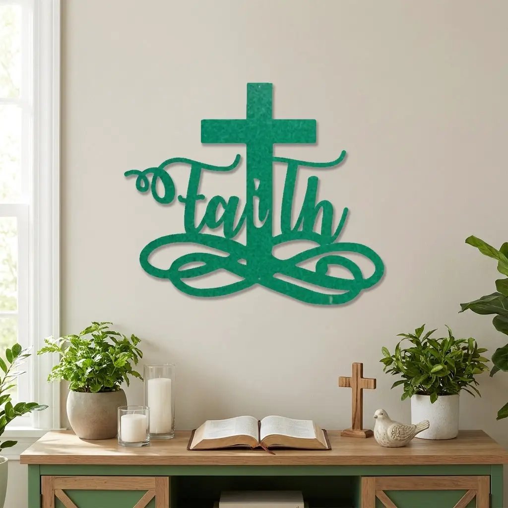 Faith Cross Metal Wall Art | Christian Scripture Decor | Inspirational Religious Wall Hanging
