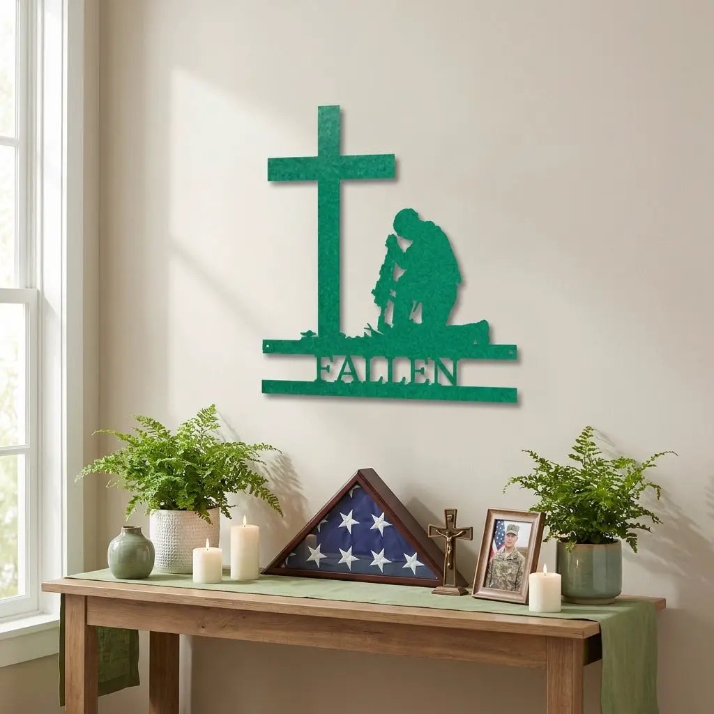 Personalized Fallen Soldier Memorial Metal Wall Art | Military Remembrance Cross Decor | Veteran Tribute Sign