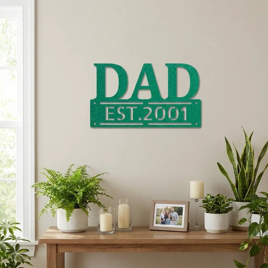 Personalized Dad Metal Wall Art | Custom Established Sign for Father | Rustic Family Name Decor