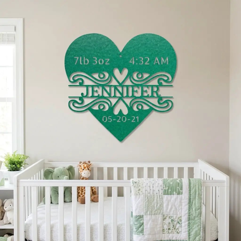 Newborn Baby Love Monogram Personalized Indoor Outdoor Steel Wall Sign Art