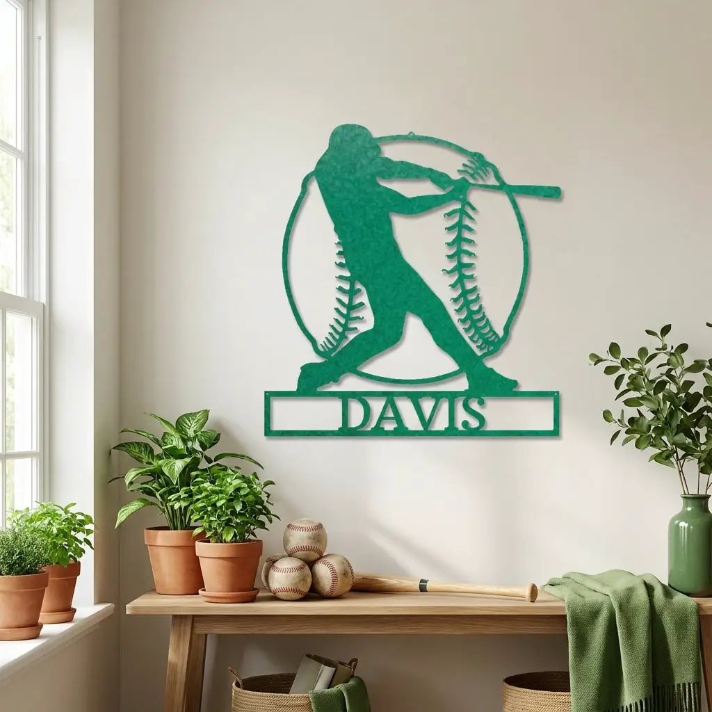 Personalized Baseball Metal Wall Art, Custom Name Baseball Player Sign, Sports Decor for Boys Room, Baseball Gift, Team Player Wall Decor