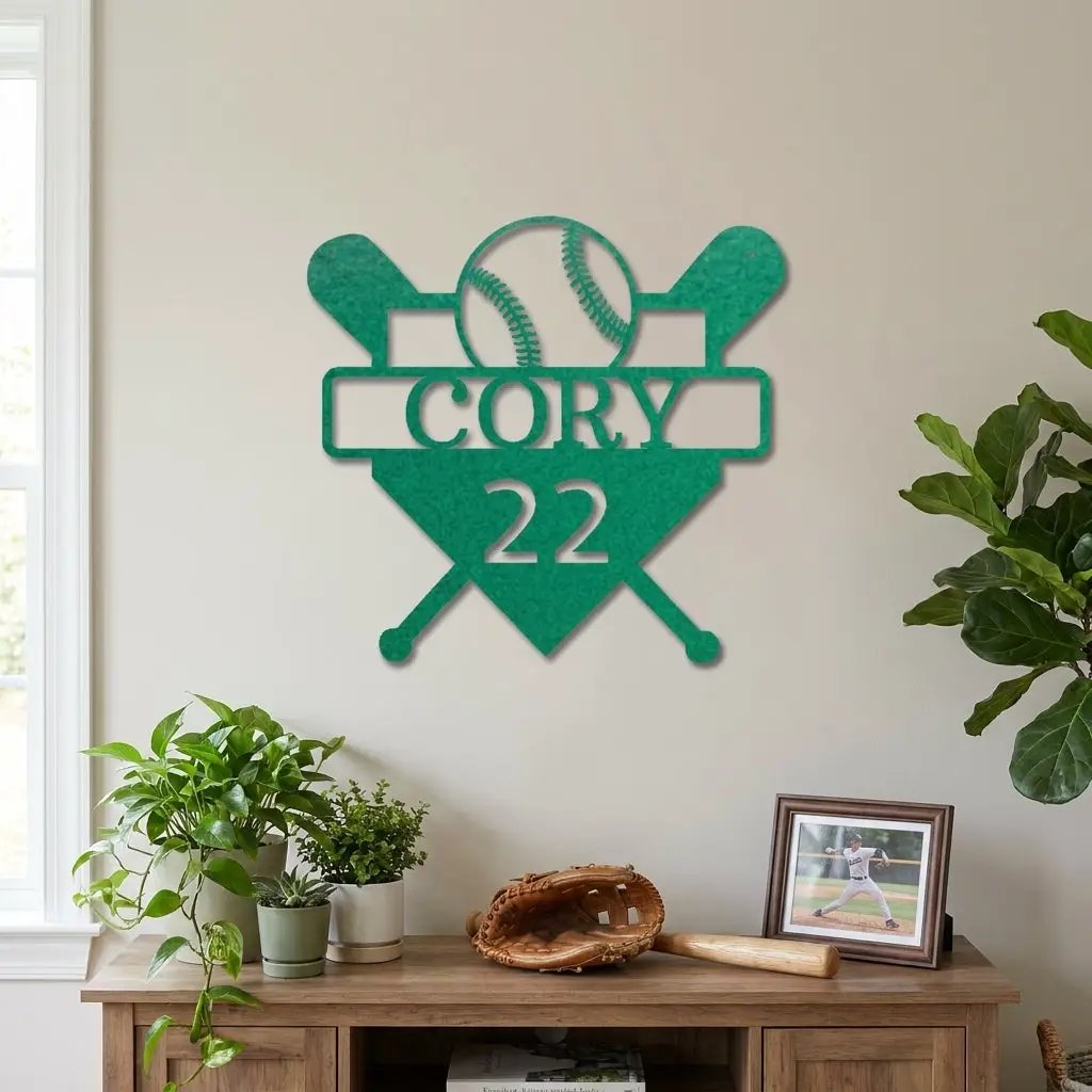 Baseball Home Plate Custom Name Metal Art Wall Sign