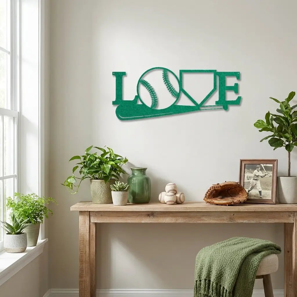 Baseball Love Metal Wall Art – Baseball Heart Sign – Sports Wall Decor – Gift for Baseball Lovers