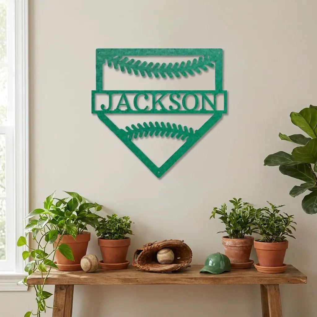Personalized Baseball Home Plate Metal Wall Art – Custom Name Baseball Sign – Player Gift – Baseball Room Decor – Sports Wall Art