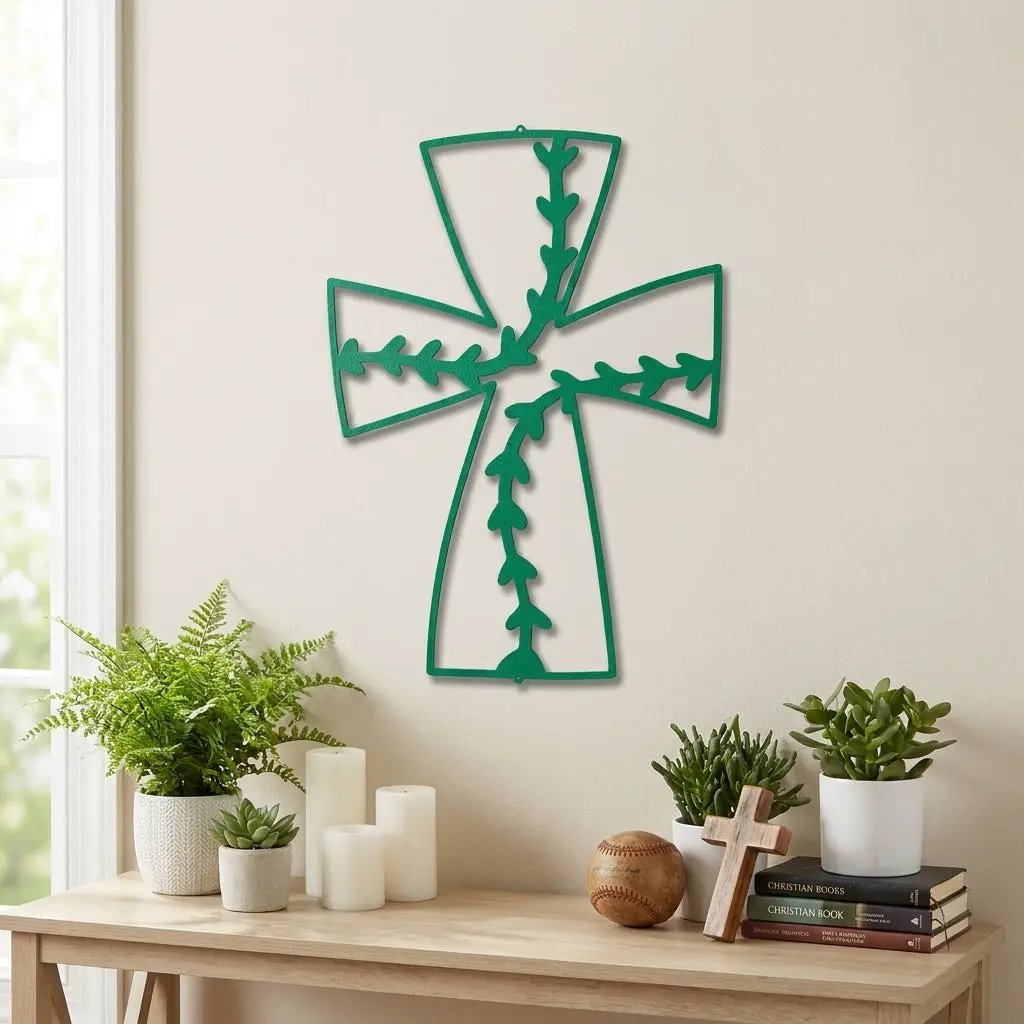 Faith Baseball Cross Metal Wall Art | Christian Baseball Decor | Baseball Stitch Cross Sign for Players & Fans