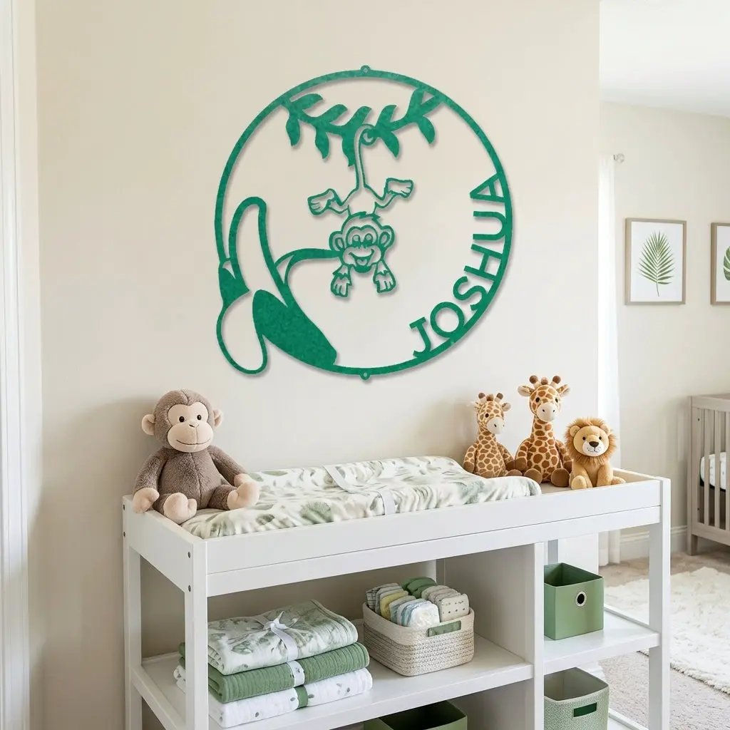 Our Little Monkey Monogram Personalized Steel Wall Sign Metal Art