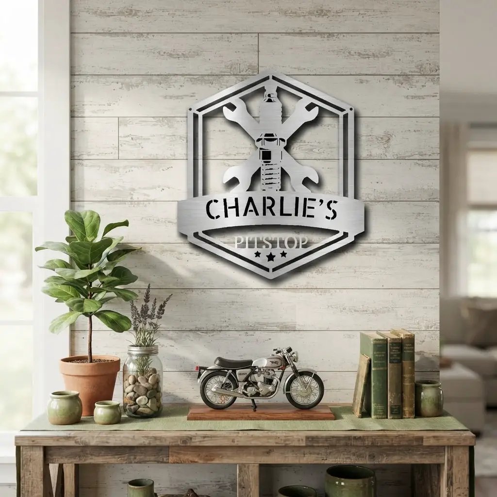 Personalized Mechanic Garage Metal Wall Art | Custom Garage Name Sign | Auto Repair Shop Decor | Wrench Metal Sign | Made in USA