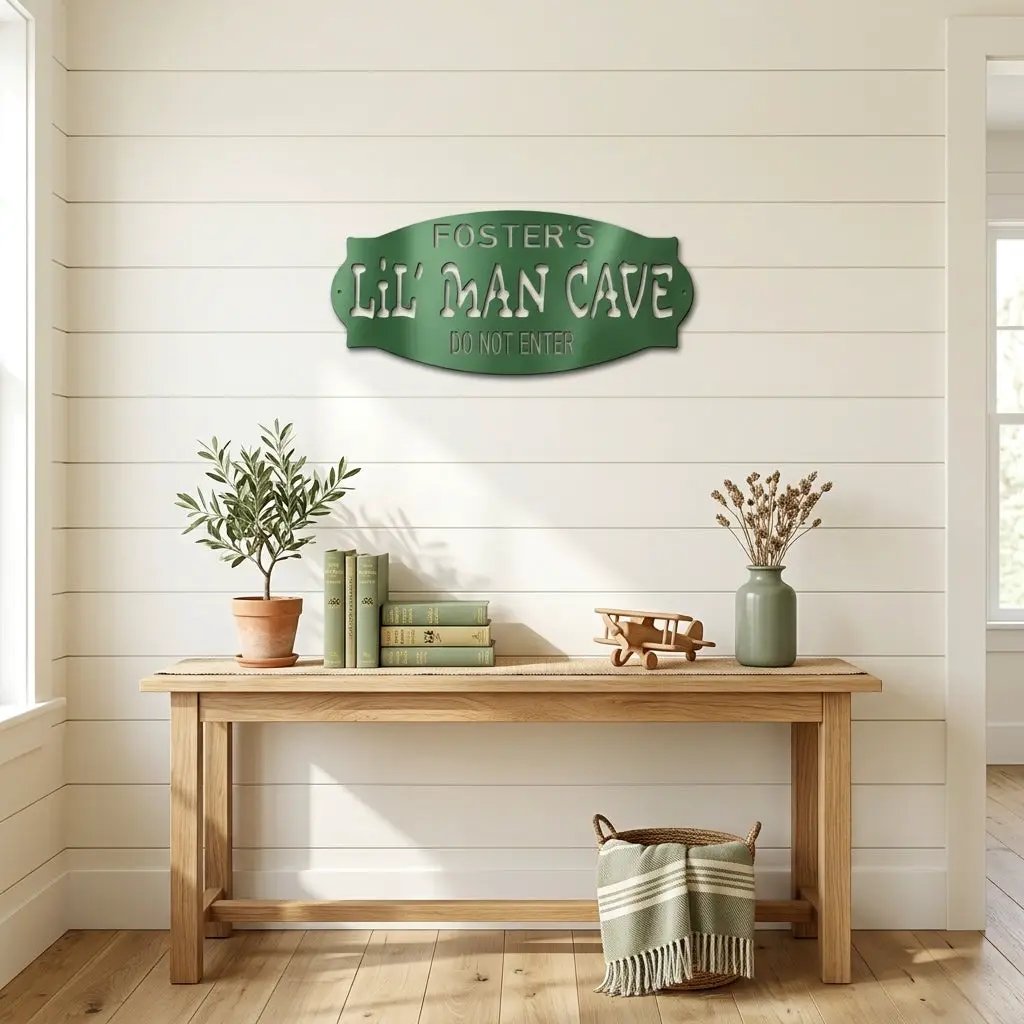 Lil Man Cave Personalized Name Indoor Outdoor Steel Wall Sign Metal Art Boy Room Decoration
