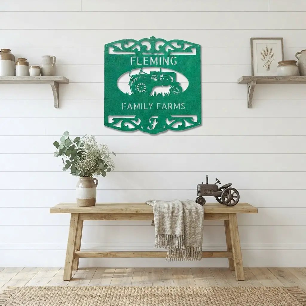Personalized Family Farm Metal Wall Art Sign Custom Farm Name Tractor Steel Sign Elegant Farmhouse Decor Outdoor Ranch Sign