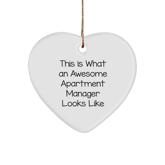 'This Is What An Awesome Apartment Manager Looks Like' Gifts from Friends to Apartment Manager - Heart Ornament White Heart Shaped Christmas Unique Gifts for Apartment Manager - Image 1