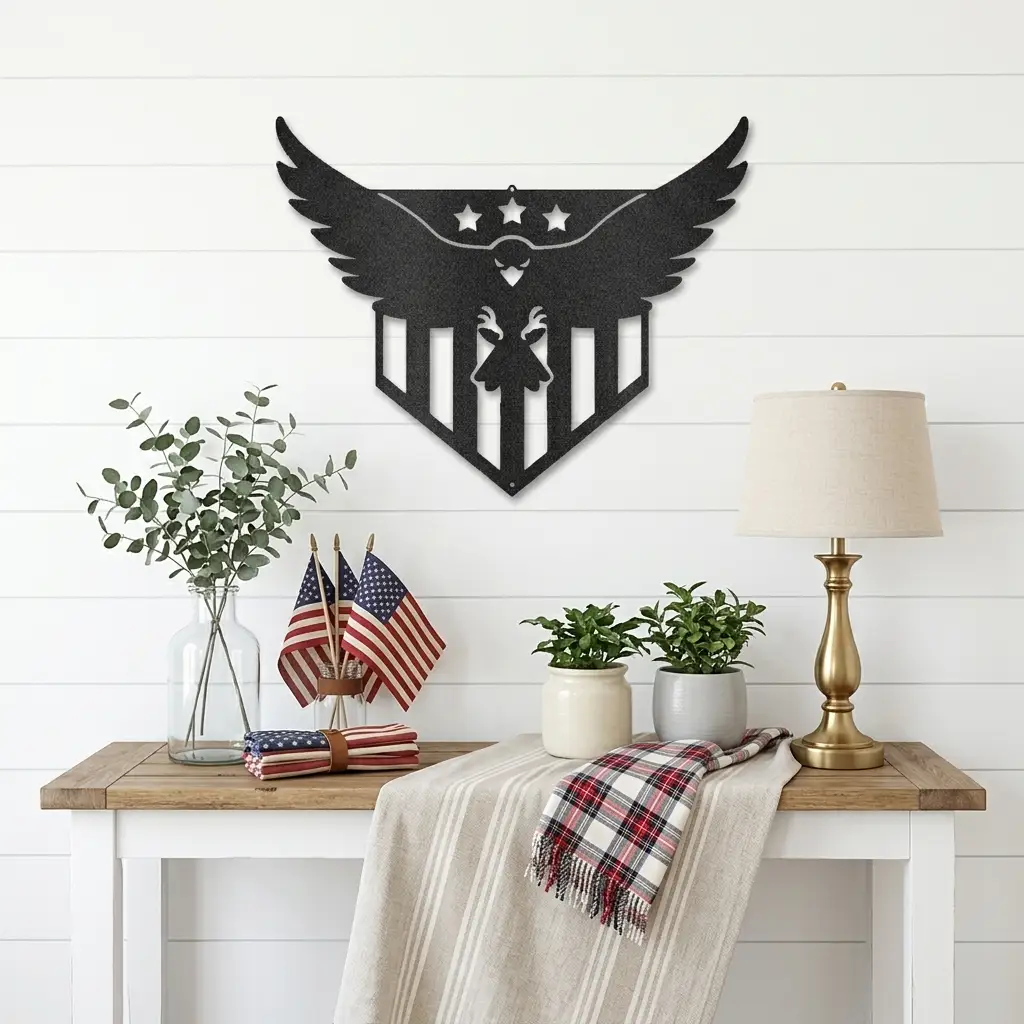 Patriotic Eagle Metal Wall Art | American Flag Inspired Eagle Decor | USA Military & Veteran Gift | Made in USA