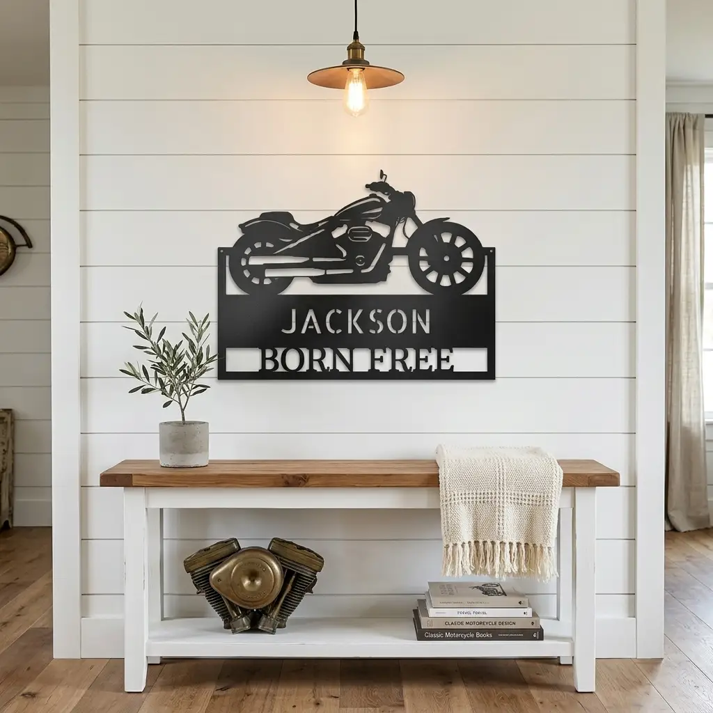 Motorcycle Shop Custom Name Indoor Outdoor Steel Wall Sign