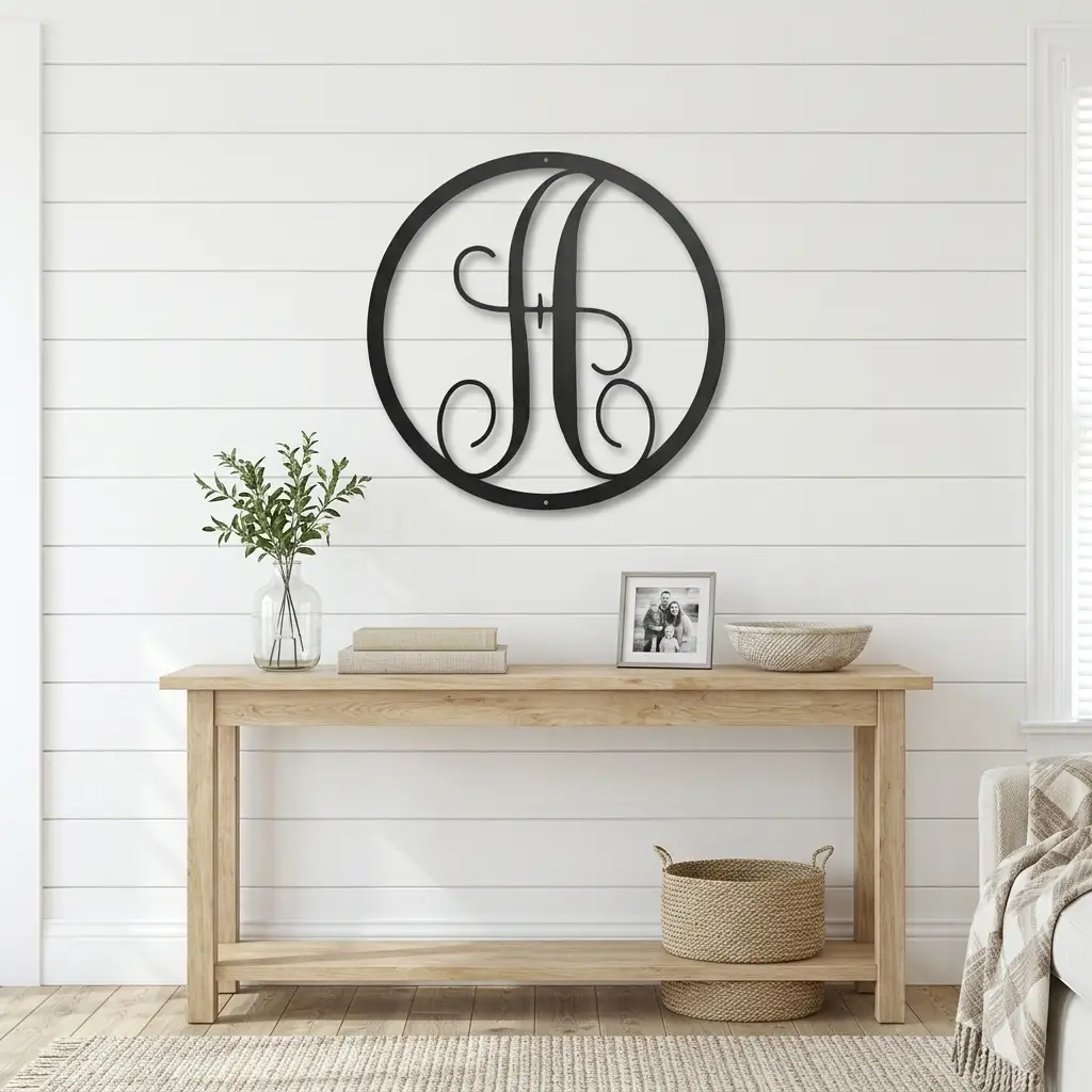 Personalized Monogram Metal Wall Art – Custom Initial Sign – Elegant Script Letter Decor – Wedding Gift – Family Name Sign