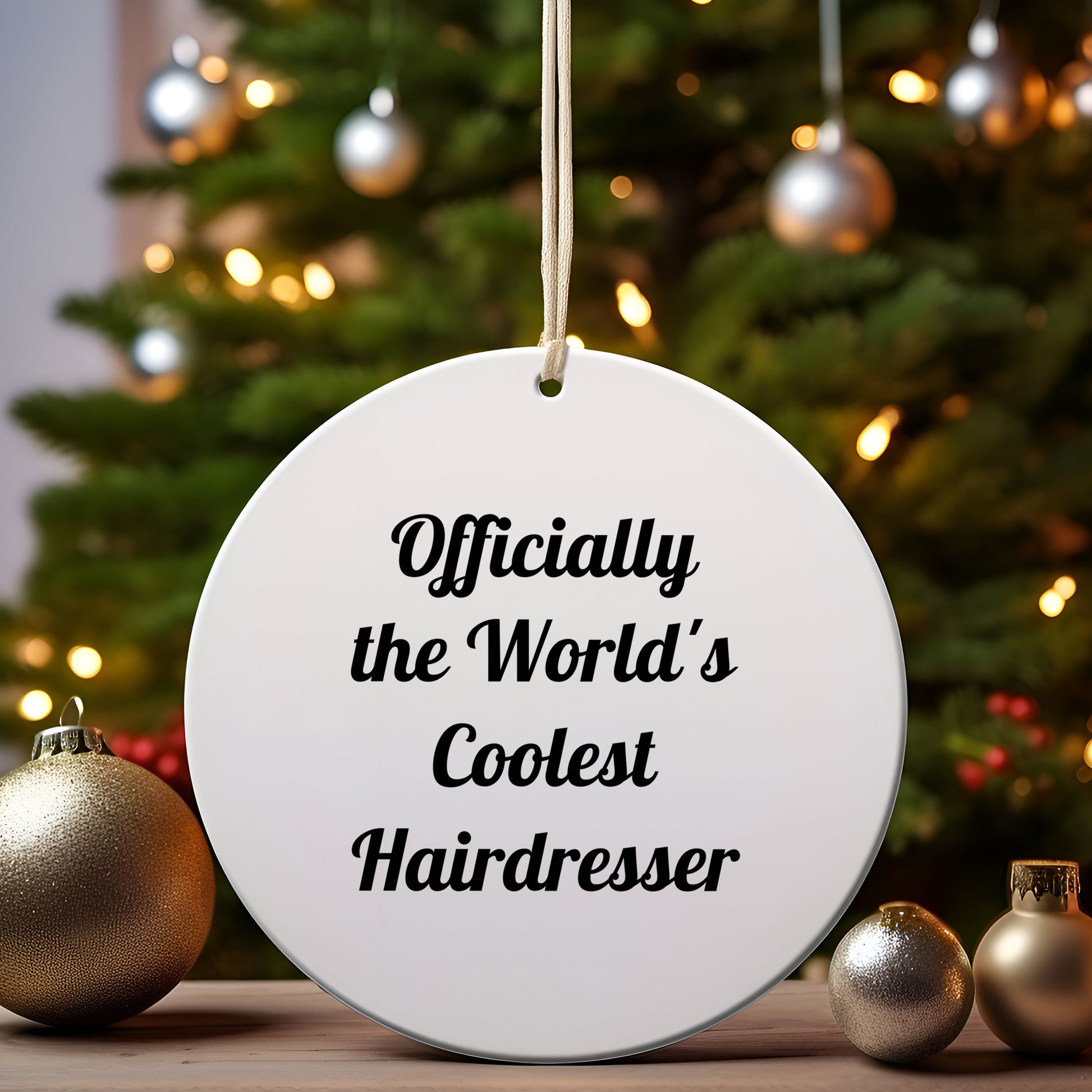 Hairdresser Gifts from Family - Officially The World's Coolest Hairdresser Circle Ornament for Christmas