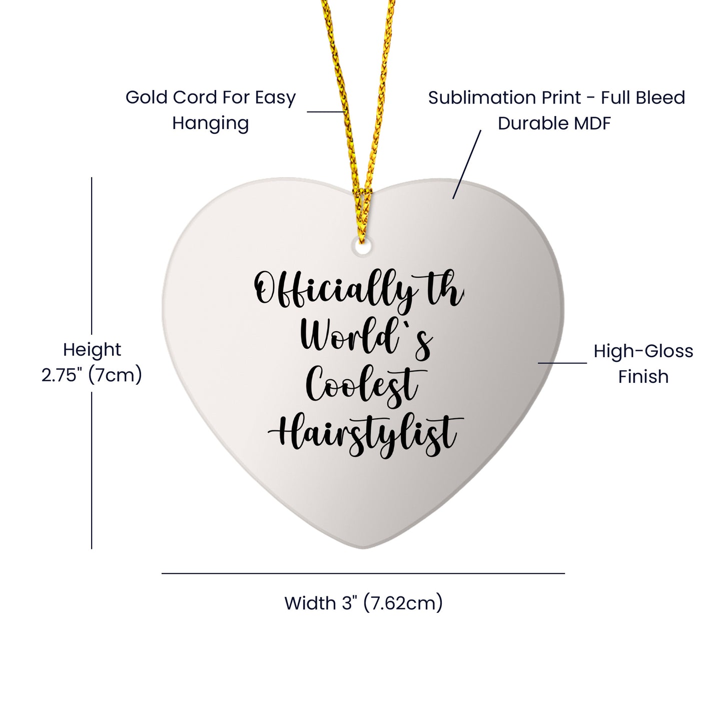 Hairstylist Gifts for Men, Women, or Friends - 'Officially The World's Coolest Hairstylist' Heart Ornament for Christmas