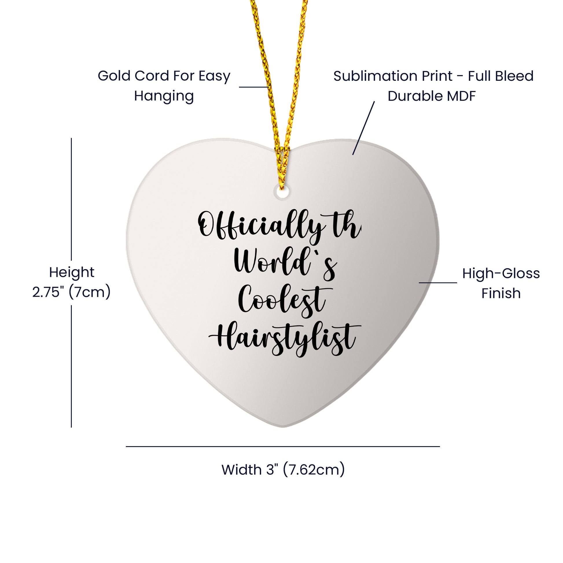 Hairstylist Gifts for Men, Women, or Friends - 'Officially The World's Coolest Hairstylist' Heart Ornament for Christmas